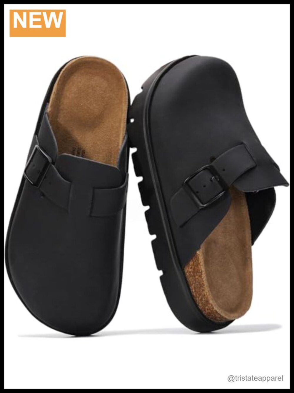 Genuine Leather Platform Clogs Memory Foam Cork Footbed Womens Slip On Shoes